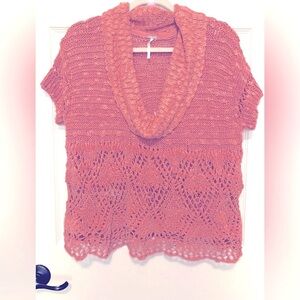 Free People Woman’s Crochet Pullover Cowl Neck Sweater | Size: L | Color: Coral